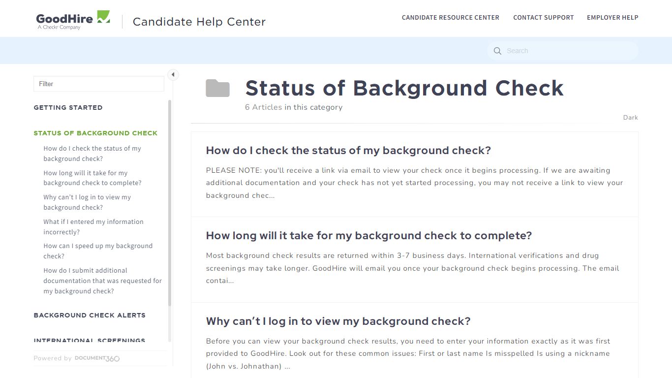 Status of Background Check - GoodHire